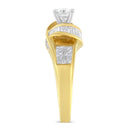 14K Two-Toned Gold Round, Baguette and Princess Cut Diamond Ring (1 1/8 Cttw, H-I Color, SI2-I1 Clarity) - Size 6-10
