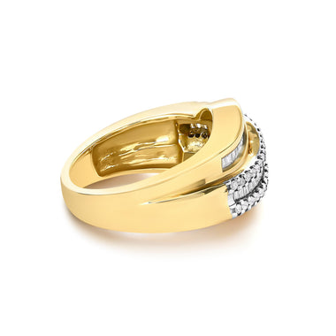 14K Yellow Gold 1.0 Cttw Diamond Wave Design Band Ring - 0