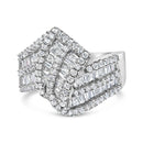 14K White Gold 1-1/2 Cttw Round and Baguette Diamond Bypass Cocktail Ring Band (H-I Color, SI1-SI2 Clarity) - Size 7-7