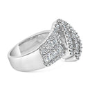 14K White Gold 1-1/2 Cttw Round and Baguette Diamond Bypass Cocktail Ring Band (H-I Color, SI1-SI2 Clarity) - Size 7-8