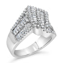 14K White Gold 1-1/2 Cttw Round and Baguette Diamond Bypass Cocktail Ring Band (H-I Color, SI1-SI2 Clarity) - Size 7-9