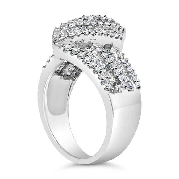 14K White Gold 1-1/2 Cttw Round and Baguette Diamond Bypass Cocktail Ring Band (H-I Color, SI1-SI2 Clarity) - Size 7