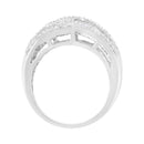.925 Sterling Silver 1.0 Cttw Channel Set Alternating Round and Baguette Diamond Cross-over Bypass Ring Band (I-J Color, I2-I3 Clarity) - Size 7-6