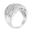 .925 Sterling Silver 1.0 Cttw Channel Set Alternating Round and Baguette Diamond Cross-over Bypass Ring Band (I-J Color, I2-I3 Clarity) - Size 7-8