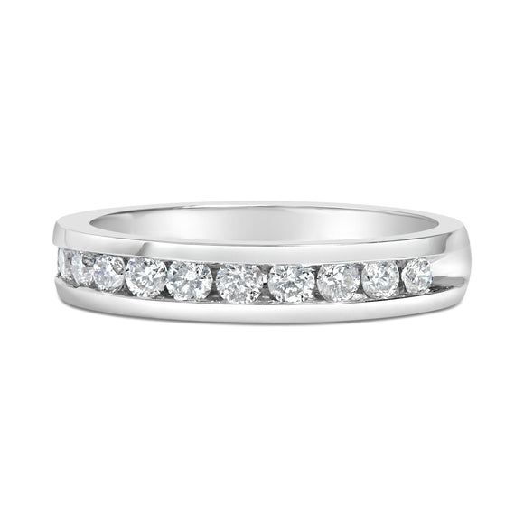 IGI Certified 1/2 Cttw Round Brilliant Cut Diamond 18K White Gold Channel Set Eternity Style Wedding Band Ring (H-I Color, I1-I2 Clarity) - Size 7