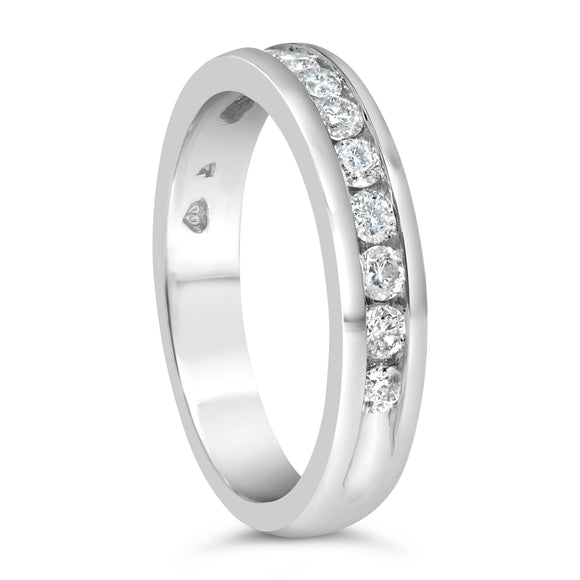 IGI Certified 1/2 Cttw Round Brilliant Cut Diamond 18K White Gold Channel Set Eternity Style Wedding Band Ring (H-I Color, I1-I2 Clarity) - Size 7