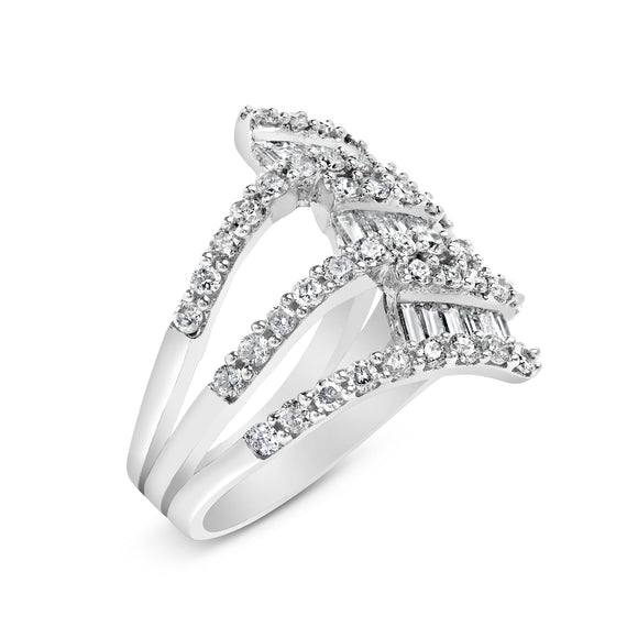 18K White Gold 1 3/4 Cttw Diamond Multi Crossover and Split Shank Cocktail Ring