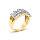 14K Yellow Gold 1.0 Cttw Round and Baguette Diamond Multi-Row Band Ring-3
