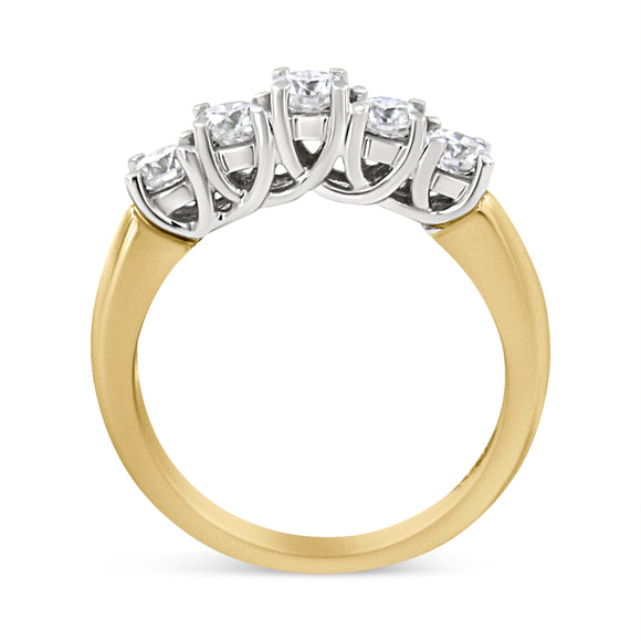 18K Yellow Gold 1.0 Cttw 4 Prong Set Round Cut Diamond Step up 5 Stone Ring Band (F-G Color, SI1-SI2 Clarity) - Size 6