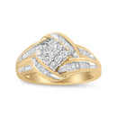 10K Yellow and White Gold 3/4 Cttw Diamond Cluster and Swirl Ring (H-I Color, I1-I2 Clarity)-10