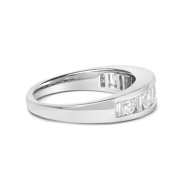 14K White Gold Alternating 1.0 Cttw Round and Baguette Diamond Channel Band Ring - 0