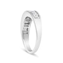 14K White Gold Alternating 1.0 Cttw Round and Baguette Diamond Channel Band Ring-4
