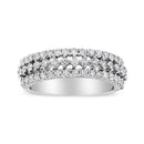 14K White Gold 1.0 Cttw Prong Set Round Diamond Split Shank Three Row Band Ring (H-I Color, I2-I3 Clarity) - Size 6-5