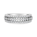 14K White Gold 1.0 Cttw Prong Set Round Diamond Split Shank Three Row Band Ring (H-I Color, I2-I3 Clarity) - Size 6-6