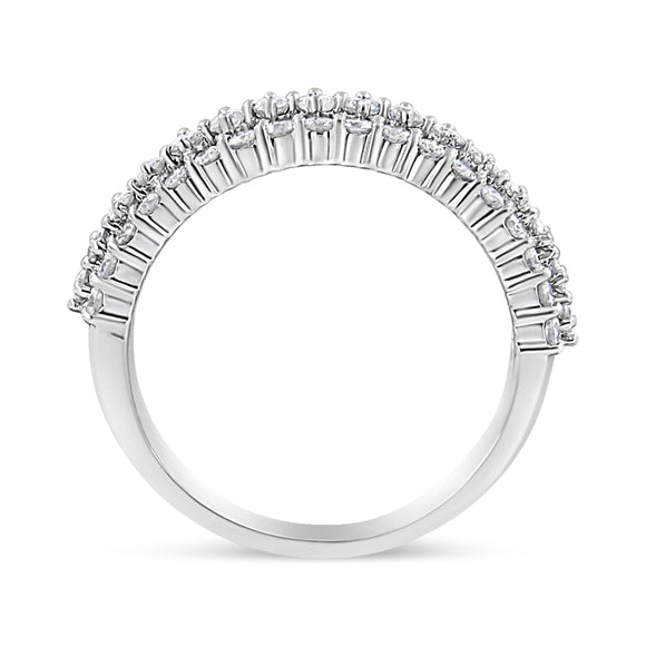 14K White Gold 1.0 Cttw Prong Set Round Diamond Split Shank Three Row Band Ring (H-I Color, I2-I3 Clarity) - Size 6