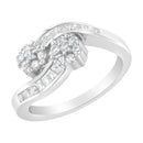 14K White Gold Round and Baguette Diamond Bypass Ring (1/2 cttw, H-I Color, I1-I2 Clarity) - Ring Size 6-7