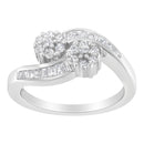 14K White Gold Round and Baguette Diamond Bypass Ring (1/2 cttw, H-I Color, I1-I2 Clarity) - Ring Size 6-9