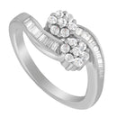 14K White Gold Round and Baguette Diamond Bypass Ring (1/2 cttw, H-I Color, I1-I2 Clarity) - Ring Size 6-12