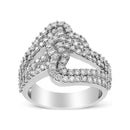 14K White Gold 1 1/2 Cttw Diamond Open Double Heart Bypass Ring Band (H-I Color, VS1-VS2 Clarity) - Ring Size 7-6