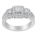 14K White Gold Round and Princess-Cut Diamond Three Stone Ring (1 Cttw, H-I Color, I1-I2 Clarity) - Size 7-6