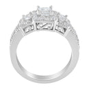 14K White Gold Round and Princess-Cut Diamond Three Stone Ring (1 Cttw, H-I Color, I1-I2 Clarity) - Size 7-9