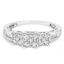 10K White Gold 1/2 Cttw Brilliant & Baguette Cut Diamond 3 Stone Design with 3 Square Clusters Engagement Ring (H-I Color, SI2-I1 Clarity) - Size 6-3/4-7