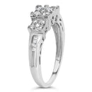 10K White Gold 1/2 Cttw Brilliant & Baguette Cut Diamond 3 Stone Design with 3 Square Clusters Engagement Ring (H-I Color, SI2-I1 Clarity) - Size 6-3/4-5