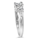 10K White Gold 1/2 Cttw Brilliant & Baguette Cut Diamond 3 Stone Design with 3 Square Clusters Engagement Ring (H-I Color, SI2-I1 Clarity) - Size 6-3/4-8