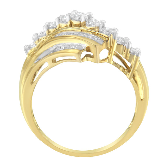 10K Yellow Gold Round and Baguette Diamond-Cut Ring (1/2 Cttw, I-J Color, I1-I2 Clarity) - Size 7