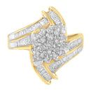 10K Yellow Gold Round and Baguette-Cut Diamond Bypass Cluster Ring (1.0 Cttw, I-J Color, I1-I2 Clarity) - Size 8-6