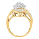10K Yellow Gold Round and Baguette-Cut Diamond Bypass Cluster Ring (1.0 Cttw, I-J Color, I1-I2 Clarity) - Size 8-7