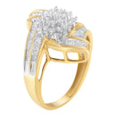 10K Yellow Gold Round and Baguette-Cut Diamond Bypass Cluster Ring (1.0 Cttw, I-J Color, I1-I2 Clarity) - Size 8-9