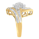 10K Yellow Gold Round and Baguette-Cut Diamond Bypass Cluster Ring (1.0 Cttw, I-J Color, I1-I2 Clarity) - Size 8-10