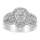 10K White Gold Round Cut Diamond Teardrop Ring (1/2 Cttw, H-I Color, SI2-I1 Clarity) - Size 6-1/2-8