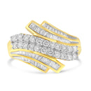 10K Yellow Gold 1.0 Cttw Round & Baguette Cut Diamond 64 Stone Bypass Style Channel Set Modern Statement Ring (H-I Color, SI1-SI2 Clarity) - Size 6-6