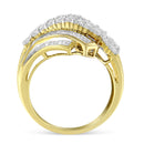 10K Yellow Gold 1.0 Cttw Round & Baguette Cut Diamond 64 Stone Bypass Style Channel Set Modern Statement Ring (H-I Color, SI1-SI2 Clarity) - Size 6-8