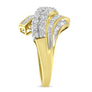 10K Yellow Gold 1.0 Cttw Round & Baguette Cut Diamond 64 Stone Bypass Style Channel Set Modern Statement Ring (H-I Color, SI1-SI2 Clarity) - Size 6-9