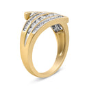 10K Yellow Gold 1 Cttw Round and Baguette-Cut Diamond Multi Row Bypass Ring Band (H-I Color, I1-I2 Clarity) - Ring Size 7-12