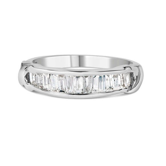 .925 Sterling Silver 1/2 Cttw Baguette Cut Diamond Channel Set X-Station Wedding Ring (H-I Color, I1-I2 Clarity) - Size 6-1/2