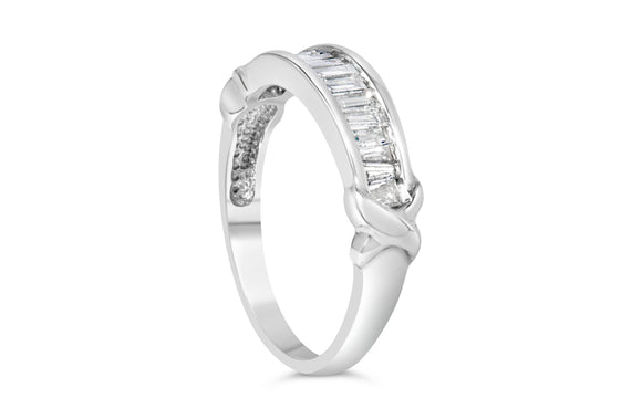 .925 Sterling Silver 1/2 Cttw Baguette Cut Diamond Channel Set X-Station Wedding Ring (H-I Color, I1-I2 Clarity) - Size 6-1/2