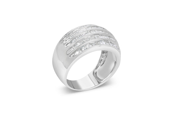 .925 Sterling Silver 1.0 Cttw Baguette-Cut Diamond 6-Row Channel Set Domed Tapered Cocktail Fashion Ring (H-I Color, I2-I3 Clarity) - Size 6-1/2
