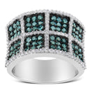 14K White Gold White and Treated Blue Diamond Cocktail Ring (1 1/2 Cttw, H-I Color, I1-I2 Clarity) - Size 6-8