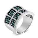 14K White Gold White and Treated Blue Diamond Cocktail Ring (1 1/2 Cttw, H-I Color, I1-I2 Clarity) - Size 6-9