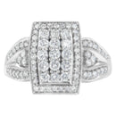 10K White Gold 1.0 Cttw Diamond Rectangular Cushion Shaped Cluster Halo Flared Band Cocktail Fashion Ring (H-I Color, SI2-I1 Clarity) - Size 7-5