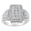 10K White Gold 1.0 Cttw Diamond Rectangular Cushion Shaped Cluster Halo Flared Band Cocktail Fashion Ring (H-I Color, SI2-I1 Clarity) - Size 7-6