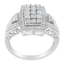 10K White Gold 1.0 Cttw Diamond Rectangular Cushion Shaped Cluster Halo Flared Band Cocktail Fashion Ring (H-I Color, SI2-I1 Clarity) - Size 7-7