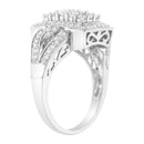 10K White Gold 1.0 Cttw Diamond Rectangular Cushion Shaped Cluster Halo Flared Band Cocktail Fashion Ring (H-I Color, SI2-I1 Clarity) - Size 7-8