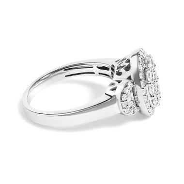 10K White Gold 1.0 Cttw Diamond Oval Cluster with Halo Vintage-Inspired Art Deco 3 Stone Style Statement Ring (G-H Color, SI1-SI2 Clarity) - Size 7 - 0