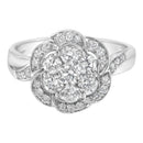 14K White Gold Floral Cluster Diamond Ring (1.0 Cttw, H-I Color, SI2-I1 Clarity) - Size 6-8
