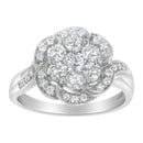 14K White Gold Floral Cluster Diamond Ring (1.0 Cttw, H-I Color, SI2-I1 Clarity) - Size 6-9